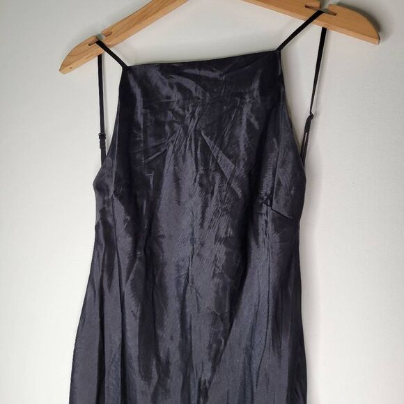Abercrombie & Fitch Black Satin Slip Dress Small Long Maxi Spaghetti Strap Open - Picture 3 of 12